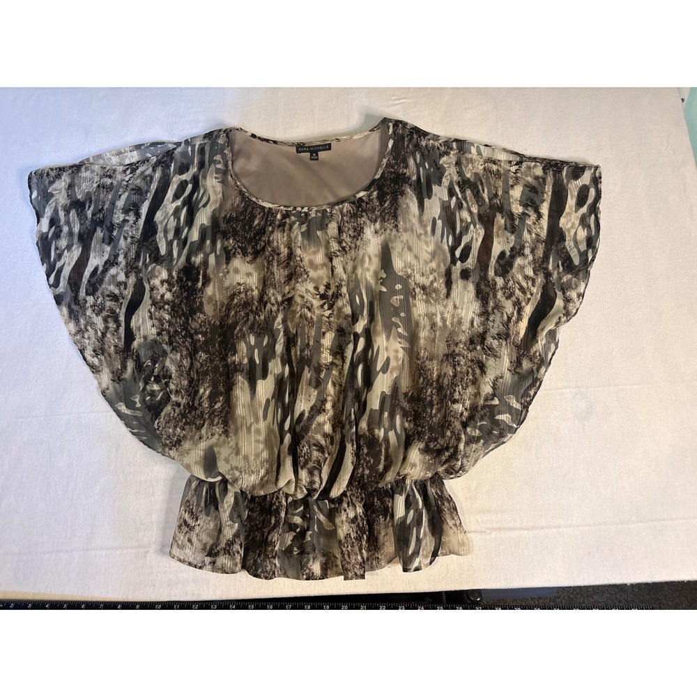 Sara Michelle Grey Abstract Print Dolman Sleeve Bubble Hem  Plus Size 1X 1409